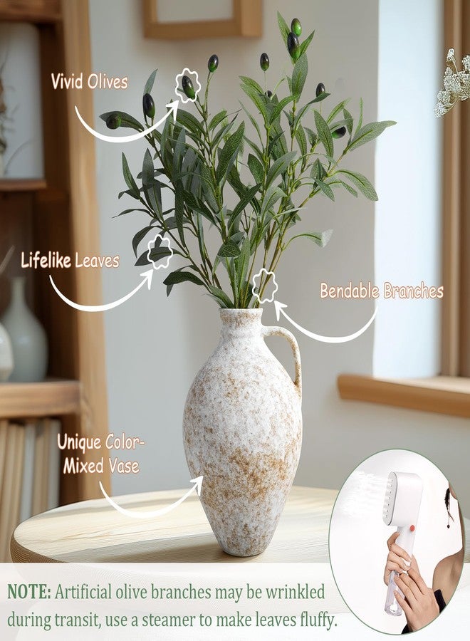 ASHELYULLA Vintage Ceramic Vase with Fake Olive Branches, Farmhouse White Vase with 2Pcs Faux Olive Plant Greenery for Home Bedroom Living Room Side Table Entryway Dining Table Decor - Image 4